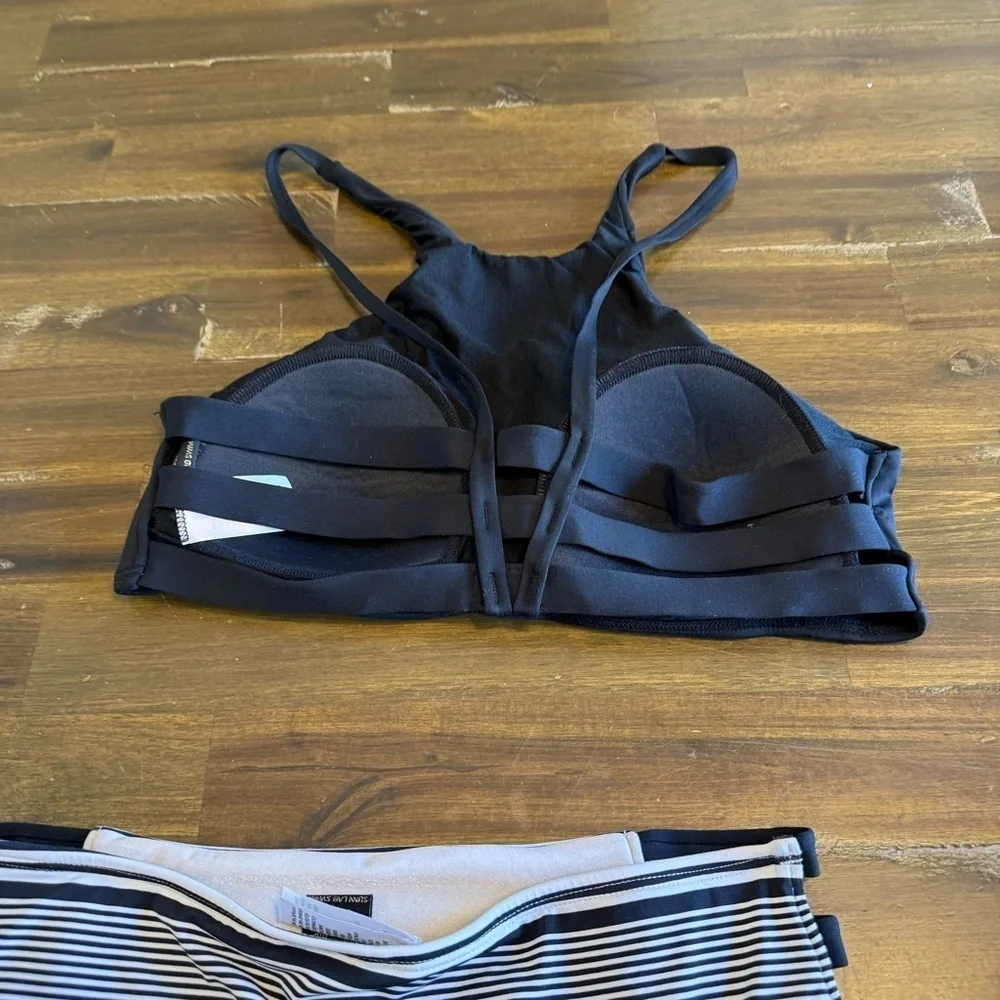 Sunn Lab Swim Black White Strapy Bikini Set Stripe M